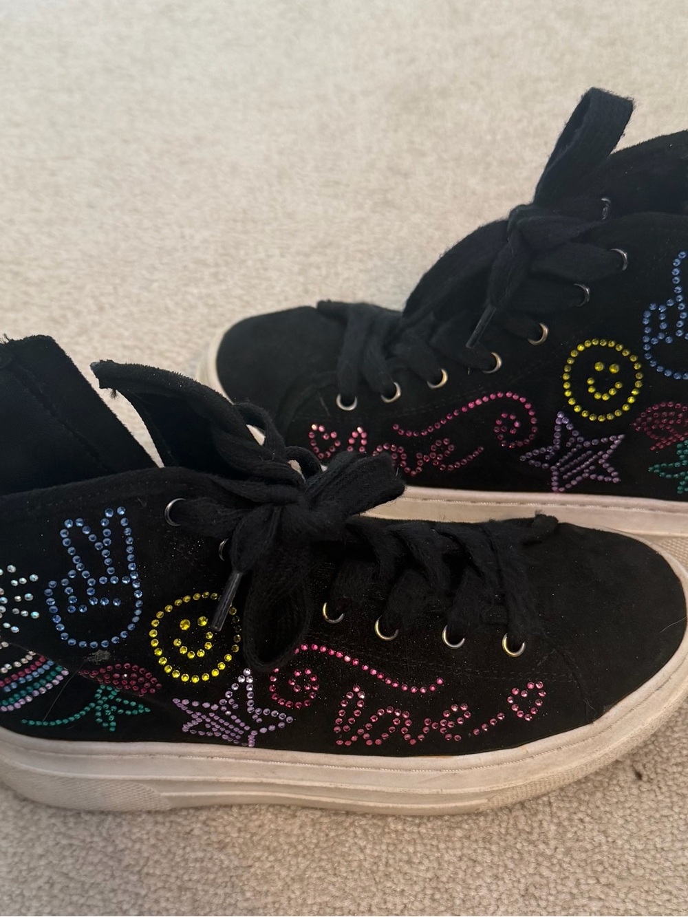 Black High-Top Rhinestone Accent Sneakers